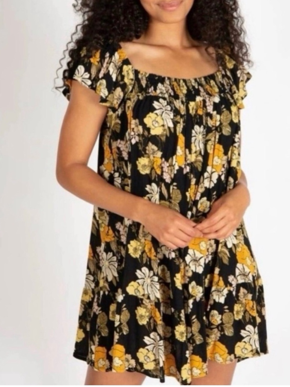 Natural Life Flutter Sleeves Mini Dress in Marigold